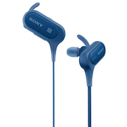 Sony MDR-XB50BS Extra Bass Bluetooth NFC Splash Resistant Wireless Sports In-Ear Headphones with Built-In Mic, Remote & Volume Control Blue